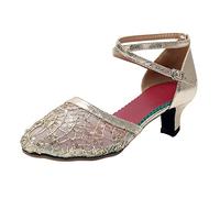 Dancing Shoes Women Low Heel, Ballerina Shoes Latin Dance Shoes Gauze Rhinestone Glitter Comfort Breathable Evening Party Bridal Brides Evening Dress Ballroom Prom Wedding Date Shoes Gold