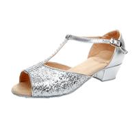 Dancing Shoes Women,Shining Dance Shoes For Women,Ladies Low Heel Latin Closed Toe Dance Shoes,T Strap,Closed Toe,Cross Strap,Low Heel,Soft Bottom,Sequined,Breathable,For Dance Practice