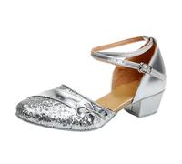 Dancing Shoes Women,Shining Dance Shoes For Women,Ladies Low Heel Latin Closed Toe Dance Shoes,T Strap,Closed Toe,Cross Strap,Low Heel,Soft Bottom,Sequined,Breathable,For Dance Practice