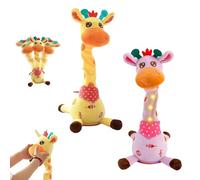 Dancing Singing Talking Recording Giraffe Toys with Volume Control Function, Giraffe tummy time toy, Glowing Stuffed Animals, USB Charging, With 10 Children's Songs (Pink+Yellow)