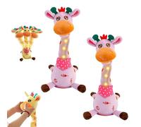 Dancing Singing Talking Recording Giraffe Toys with Volume Control Function, Giraffe tummy time toy, Glowing Stuffed Animals, USB Charging, With 10 Children's Songs (Pink*2)