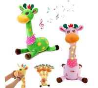 Dancing Singing Talking Recording Giraffe Toys with Volume Control Function, Giraffe tummy time toy, Glowing Stuffed Animals, USB Charging, With 10 Children's Songs (Pink+Green)