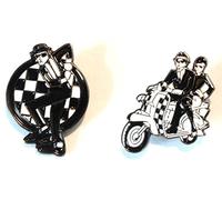 Dancing Ska Man & Couple On Black & White Scooter MOD Metal Enamel Badge