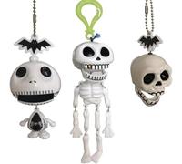 Dancing Skeleton Charm Set, Tone Movable Bone Pendant, For Diy Necklace Keychain Craft, 3-Pack Pull-String Skeleton Toys, Gift For Halloween Party, Keychain Skull Bag Charm Fashion (ALL)