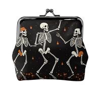 Dancing Skeleton Prints Coin Purse Kiss Lock Pu Leather Mini Pouch Wallet Change Bag for Women Girls Kids