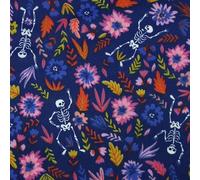 Dancing Skeletons Day of The Dead Halloween Printed Polycotton Fabric 45" Wide (1 Metre, Navy Blue 6376)