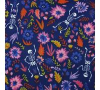 Dancing Skeletons Day of The Dead Halloween Printed Polycotton Fabric 45" Wide (Sample (10cm x 10cm), Navy Blue 6376)