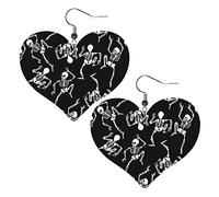 Dancing Skeletons Heart Shape Leather Earrings Women Girls Simple Dangle Earrings Gifts for Her
