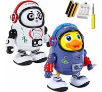 Dancing Space Duck Toy, Light-Up Musical Dancing Space Duck Walking Toy with Music & LED Lights, Interactive Educational Sound Toys for Toddlers 1 2 3 Years Old Boys & Girls(2pcs mix)