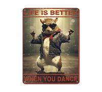 Dancing Squirrel Life is Better When You Dance Antique Tin Sign Bar Poster Metal Wall Plate Vintage Tin Sign Wall Art Advertising Metal Tin Sign Home Decor 6x8 Inch