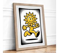 Dancing Sun Retro Framed Wall Art Print A1 Oak