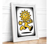 Dancing Sun Retro Framed Wall Art Print A3 (42×29.7cm) White, Wall Decor for Living Room, Bedroom, Office & Home, Ready to Hang, Art Gift