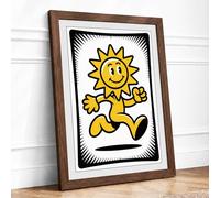 Dancing Sun Retro Framed Wall Art Print A4 Walnut