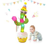 Dancing Talking Cactus Toy, Singing & Repeating What You Say with Fun Sounds, Volume Control - Interactive Voice Recording Plush Toy for Kids, Cactus Toy Gifts for Boys Girls Adults (Birthday Style)