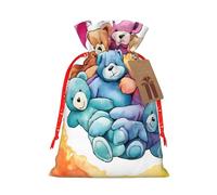 Dancing Thanksgiving Bear Christmas Drawstring Gift Bag Santa Sack With Cards