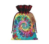 Dancing Thanksgiving Bear Printed Christmas Drawstring Linen Gift Bags â€“ Reusable Burlap Fabric Bags With Tags For Christmas Gifts, Party Favors, Wedding Decor & Holiday Packaging 2 Sizes