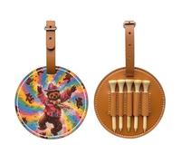 Dancing Thanksgiving Bear Printed Golf Tee Pouch Bag, PU Leather Tees Holder Ball Pocket Gifts for Golfer Men Women, Brown