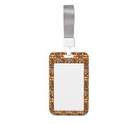 Dancing Thanksgiving Bear Printed Id Card Badge Holder with Neck Strap Waterproof Name Card Holder Plastic Vertical Sleeve Pocket