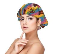 Dancing Thanksgiving Bear Printed Satin Hair Bonnet for Sleeping Double Layer Silk Sleep Cap Hair Wrap Cap for Women Men Black