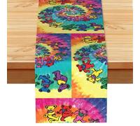 Dancing thanksgiving bear Printed Table Runner, Farmhouse Spring Floral Decor, Autumn Fall Harvest Dining Scarf