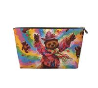 Dancing Thanksgiving Bear Printed Travel Cosmetic Bags with Gold Zipper Makeup Organizer Cosmetic Case Toiletry Bag for Women Mom Girls