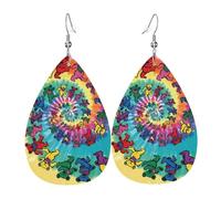Dancing thanksgiving bear Teardrop Earrings for Women, Double-Side Printed Drop Leather Earring, Lightweight Dangle Earrings