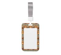 Dancing Thanksgiving Bears Printed Id Card Badge Holder with Neck Strap Waterproof Name Card Holder Plastic Vertical Sleeve Pocket