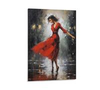 Dancing The Rain Wall Art Canvas Poster Vintage Red Dress Woman Wall Decor Poster Dormitory Decor Painting Art