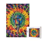 Dancing Tie Dye Printed Jigsaw Puzzle with Storage Box, Wooden Puzzle for Adults and Kids, 300 Pieces Family Fun Decorative Game, 28x40 CM