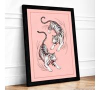 Dancing Tigers Boho Framed Wall Art Print A1 Black