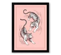 Dancing Tigers Boho Framed Wall Art Print A4 (29.7×21cm) Black, Wall Decor for Living Room, Bedroom, Office & Home, Ready to Hang, Art Gift
