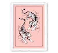 Dancing Tigers Boho Framed Wall Art Print A4 (29.7×21cm) White, Wall Decor for Living Room, Bedroom, Office & Home, Ready to Hang, Art Gift