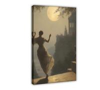 Dancing Under The Moon Moody Dark Wall Art - Vintage Muted Woman Portrait Antique Victorian Art Dark Oil Painting Canvas Poster Wall Art Decor Print Picture Paintings for Living Room Bedroom Decoratio