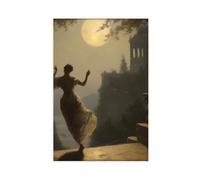 Dancing Under The Moon Moody Dark Wall Art - Vintage Muted Woman Portrait Antique Victorian Art Dark Oil Painting Canvas Poster Bedroom Decor Landscape Office Room Decor Gift 16x24inch(40x60cm)