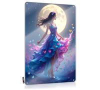 Dancing Under The Moonlit Sky: A Whimsical Night Scene Plaques Bathroom Stuff Decorative | Retro Custom Hanging Art For Bedroom Living Room(20X30CM)