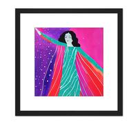 Dancing Under The Stars Bright Modern Woman Square Wooden Framed Wall Art Print Picture 8X8 Inch Artery8 Black One Size