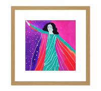 Dancing Under The Stars Bright Modern Woman Square Wooden Framed Wall Art Print Picture 8X8 Inch Artery8 Light Oak One Size