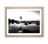 Dancing Upon The Beach In Abstract Modern Art Framed Wall Art Print, Ready to Hang Picture for Living Room Bedroom Home Office Décor, Oak A4 (34 x 25 cm)