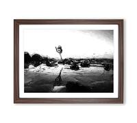 Dancing Upon The Beach In Abstract Modern Art Framed Wall Art Print, Ready to Hang Picture for Living Room Bedroom Home Office Décor, Walnut A2 (64 x 46 cm)