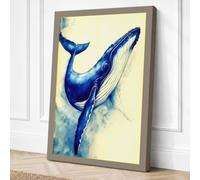 Dancing Whale Coastal Canvas Wall Art Print 36x24 Inch