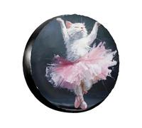 Dancing White Cat in A Pink Tutu Universal Spare Tire Cover Weatherproof Sun Dustproof Wheel Protectors for Truck Travel Trailer Vehicle 16 Inch