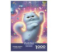 Dancing White Cat Jigsaw Puzzles for Adults Animal Puzzles 1000 Piece Brain Challenge for Adults Gifts 70x50cm/1000pcs