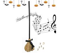 Dancing Witch Broom, Halloween Floating Witch's Broom, Floating Moving Haunted Dancing Brooms with Spooky Laughter, Light Up Haunted Dancing Brooms for Indoor & Outdoor Decorations