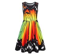 Dancinova Girls' Butterfly Summer Dress, 8-9 Years, Multicolour, Above the Knee, Sleeveless, Party Casual Print, High Waist, Scoop Neck, U-Neck, Cotton Blend, Pull On