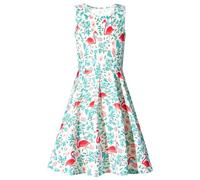 Dancinova Girls Flamingo Dress Casual Sleeveless Dress White Summer Party Dress 6-7 Years,M