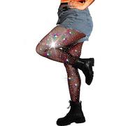 DancMolly 10X Strong Ultra Sparkly Rhinestone Fishnet Stockings, Plus Size Sparkle Fish Net Tights for Women, Sexy Party Concert Outfit, 1 pair Black M-XL