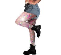 DancMolly 10X Strong Ultra Sparkly Rhinestone Fishnet Stockings, Plus Size Sparkle Fish Net Tights for Women, Sexy Party Concert Outfit, 1 pair Cream M-XL