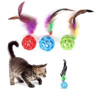 DANCOLOR Interactive Cat Toys Bouncy Ball with Bell&Feathers 3Pack for Indoor Cats Adult Kittens Playing Chewing Teeth Cleaning Chasing Hunting Training Exercise, Jingle Bell in Assorted Colors Balls