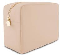 DANCOUR Large Beige Nylon Makeup Bag, Travel Makeup Organizer, Cosmetic Case