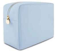 DANCOUR Nylon Makeup Bags for Women Large Preppy Travel Toiletry Pouch Cosmetic Bag Makeup Organizer, Light Blue, L, Large